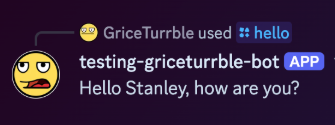 result of /hello command with name parameter Stanley